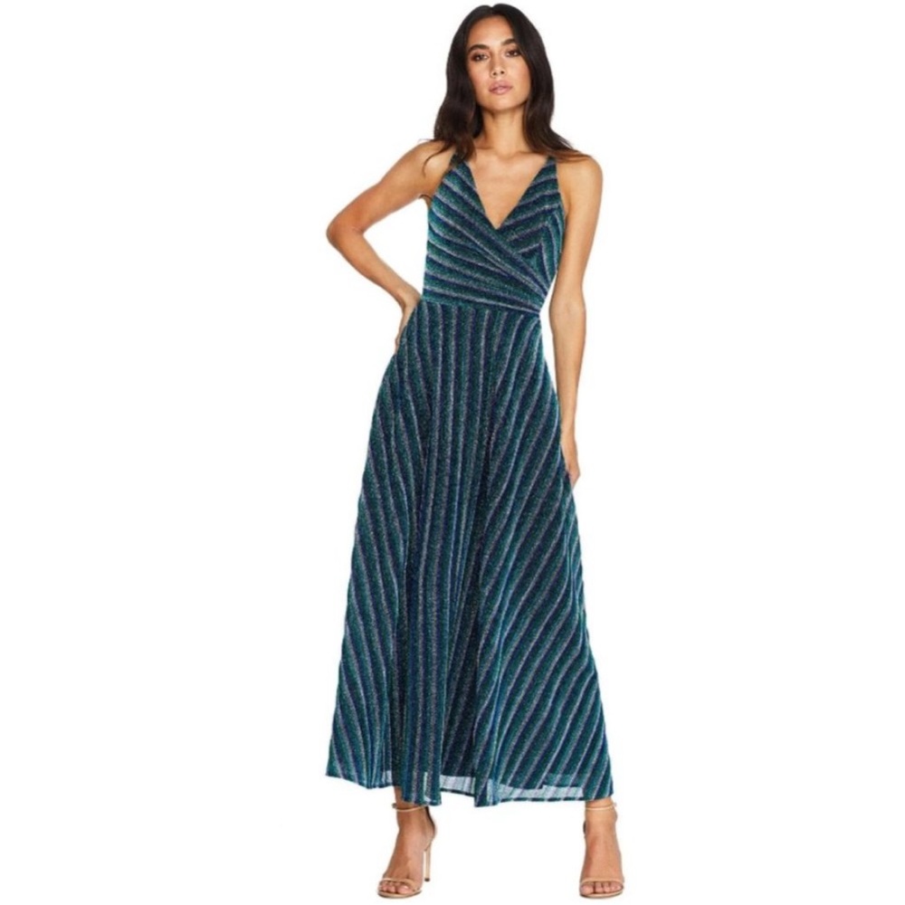Dress the Population Lena Dress: Striped Maxi Dress - Blue and Green - Picture 13 of 13